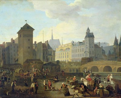 Quai de Gesvres, il Palais e la pompa di Notre Dame, c.1791 da Jacques Albert Senave